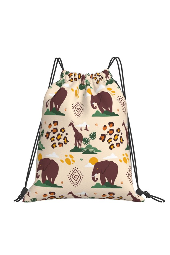 African Elephant Giraffe Large Drawstring Backpack Casual Cinch Sack Bag Backpack for Sports Hiking Travel Gym