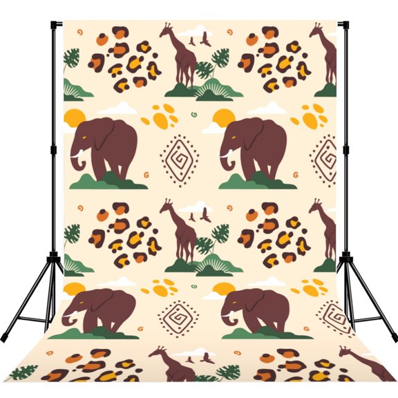 African Elephant Giraffe Photography Backdrop 5x7Ft Background for Photo Studio Video Recording Birthday Party Wedding Home Decor