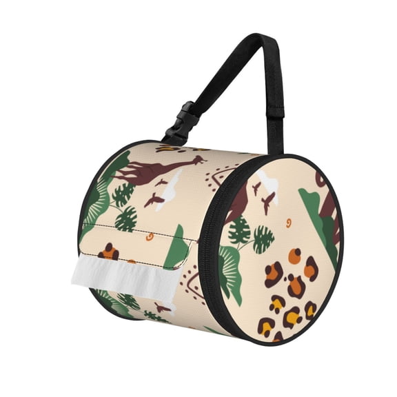 African Elephant Giraffe Portable Cylinder Toilet Paper Holder Tissue Dispenser Hanging Storage Bag with Strap