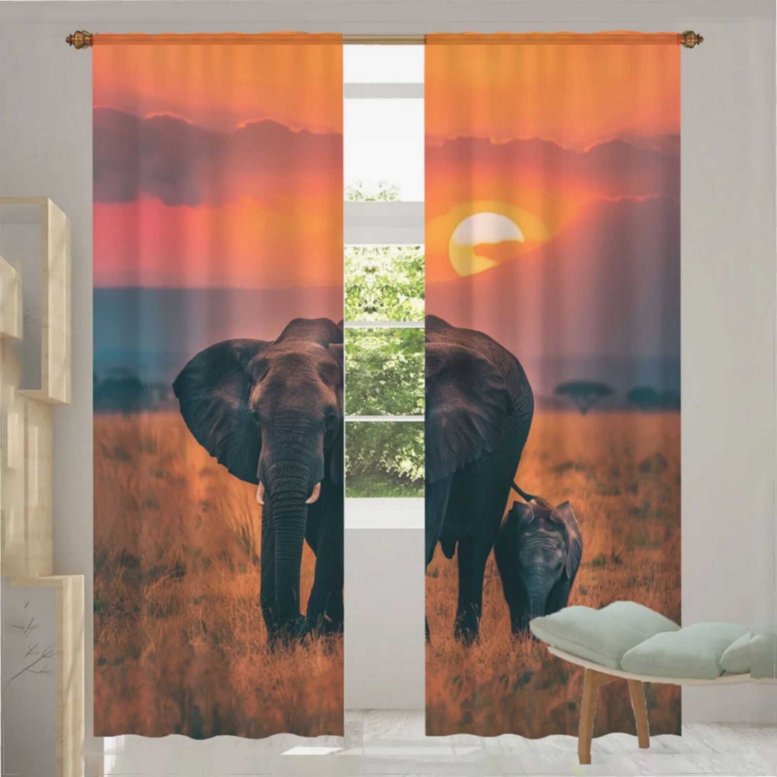 African Elephant Sunset Pattern (43) Curtains for Living Room Bedroom ...