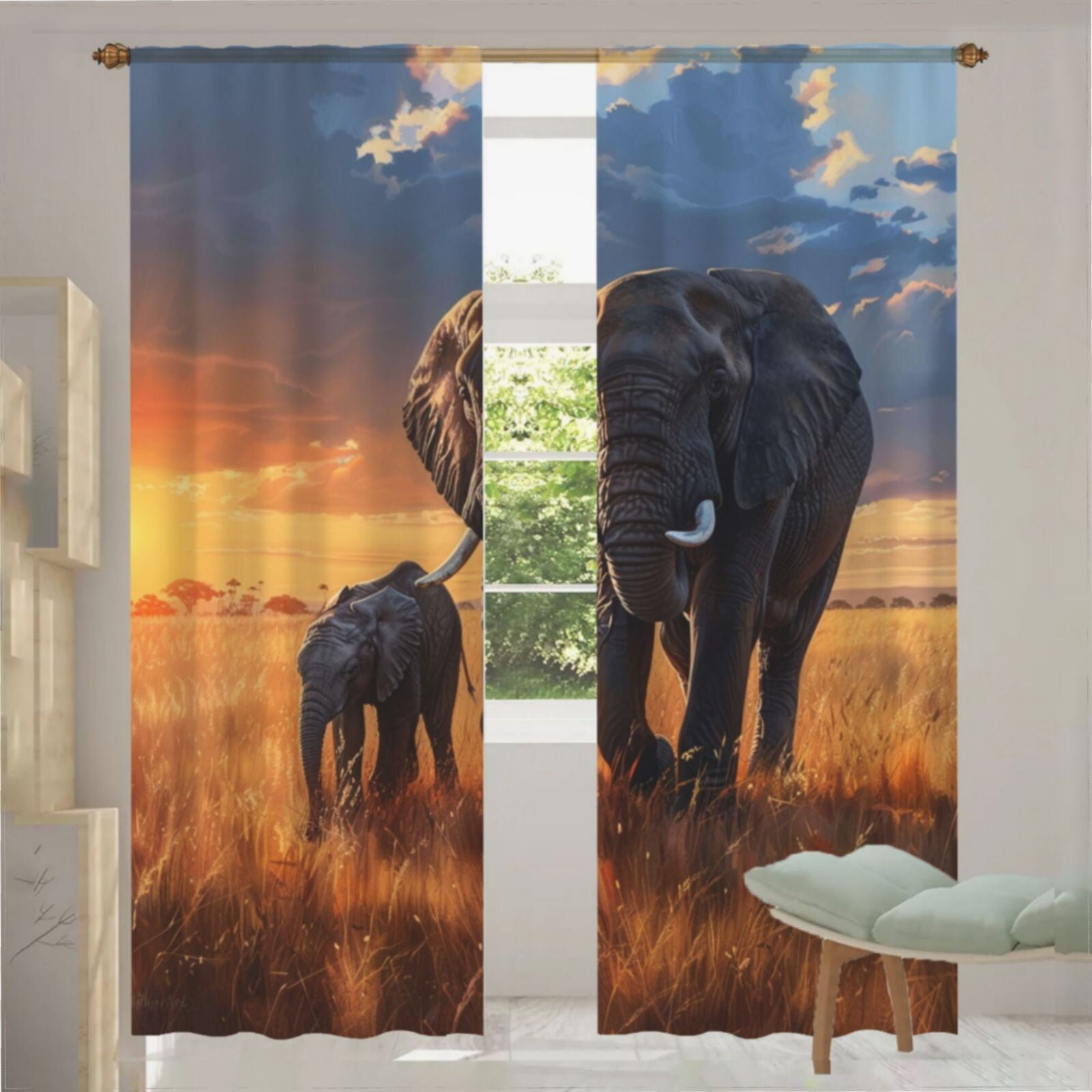 Djibouti Desert Window Curtain Camel Riders and African Pattern TS04