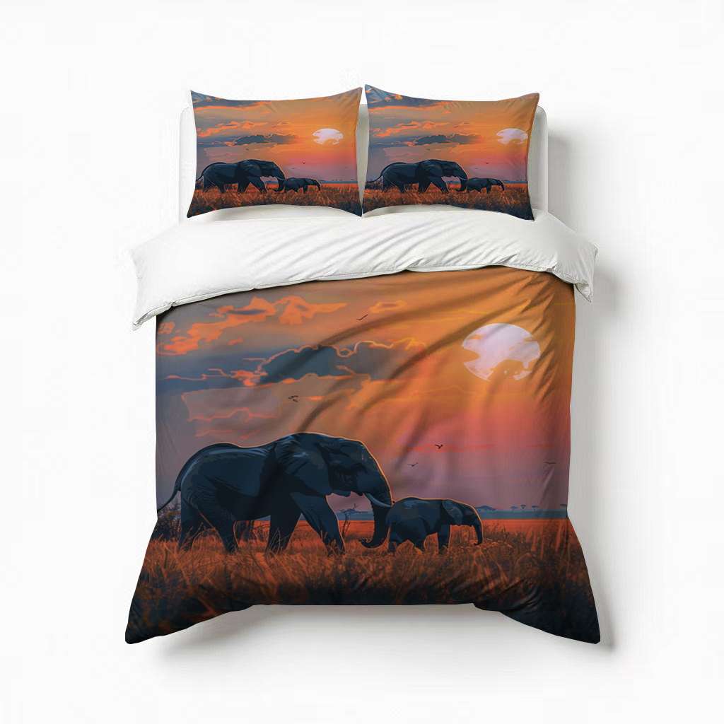 Photo inspiration: Gallery Detail: African Elephant Sunset Pattern Bedding Set 3 Pcs Soft Microfiber