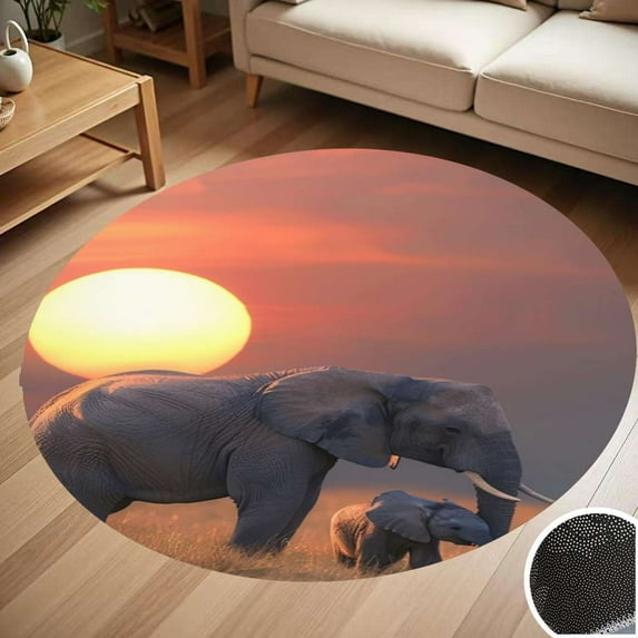 African Elephant Sunset Pattern Round Carpet Living Room Bedroom Home Decoration Coffee Table Mat Lounge Rug Chair Mats