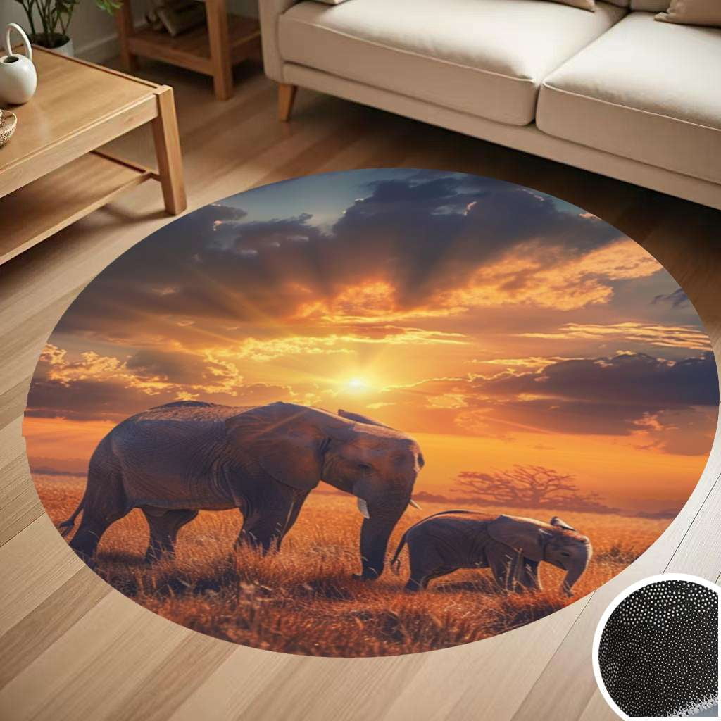 Ivory Coast Round Carpet Elephant Crest and Tribal Pattern TS04 main image 0