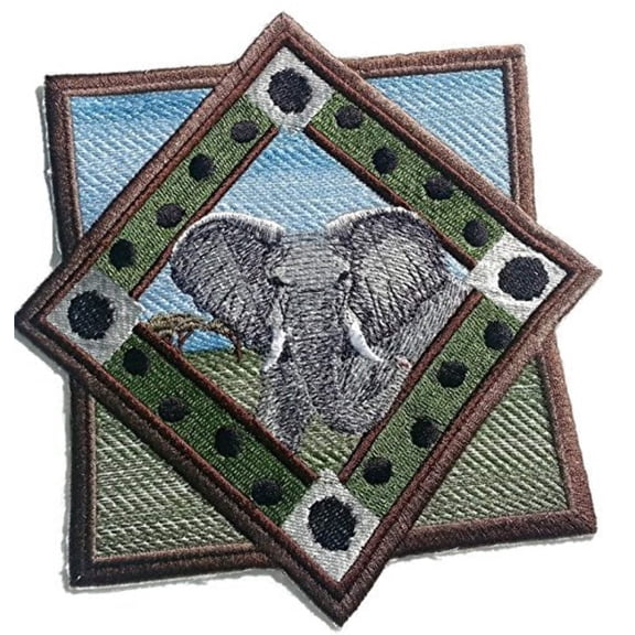 African Elephant Track Portrait Embroidered Iron on/Sew patch [7.5" X 7.5"]