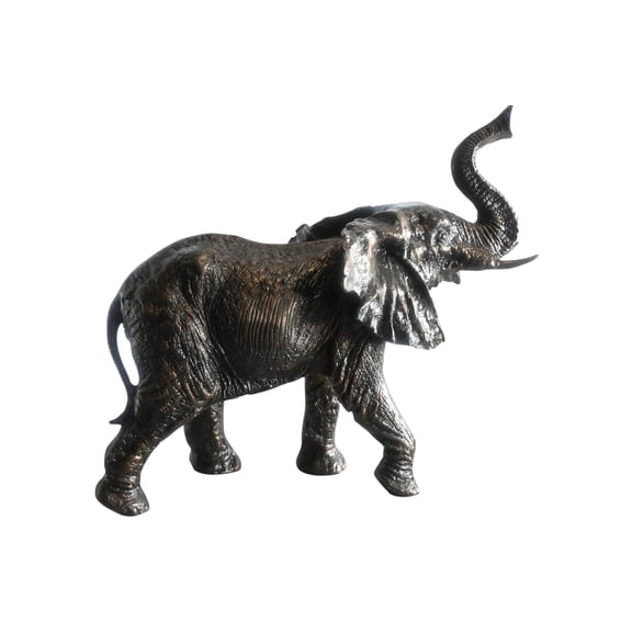 African Elephant Trunk Up Handcrafted Aluminum Sculpture 24"x12"x21"H