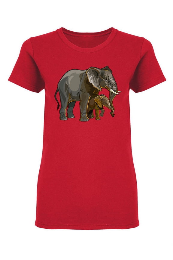 African Elephant With His Baby Shaped Tee Women's -Image by Shutterstock