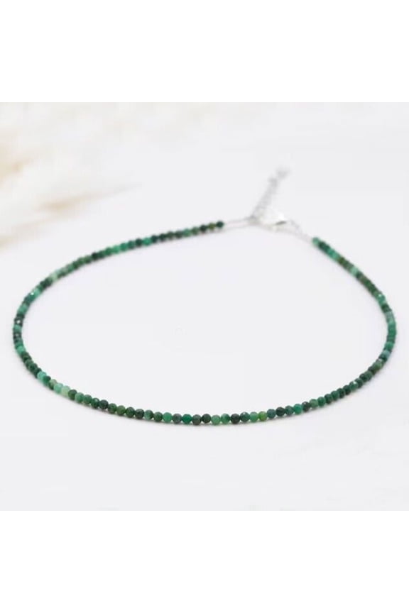 African Emerald Necklace 2mm Beaded Healing Minimalist Women Crystal Gift