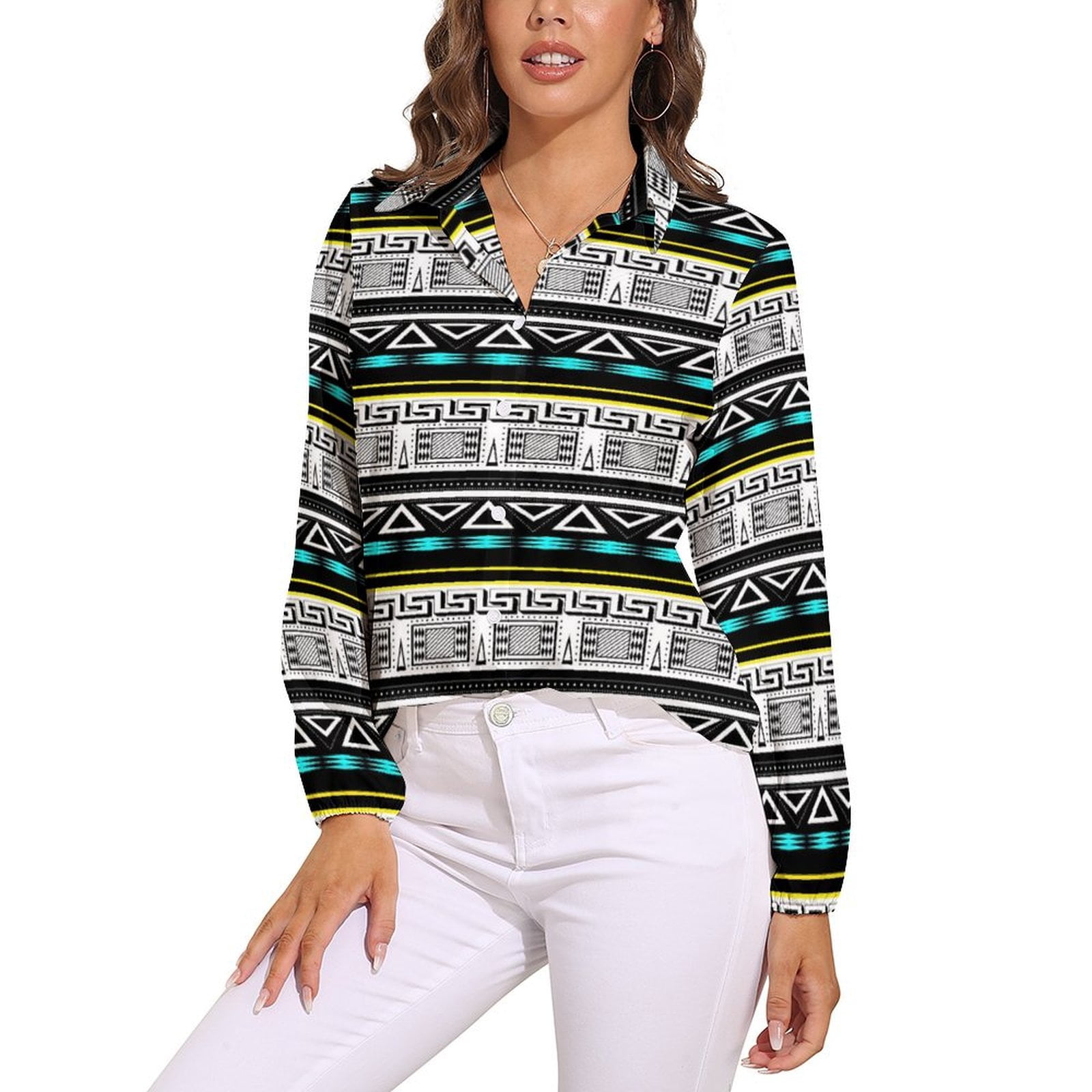 Unique Ethnic Floral Print Loose Oversized Shirt