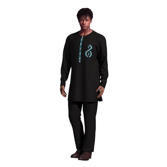 African Ethnic Print Batik Solid Color Men's Casual Suit Embroidered Long Sleeved and Pants Set