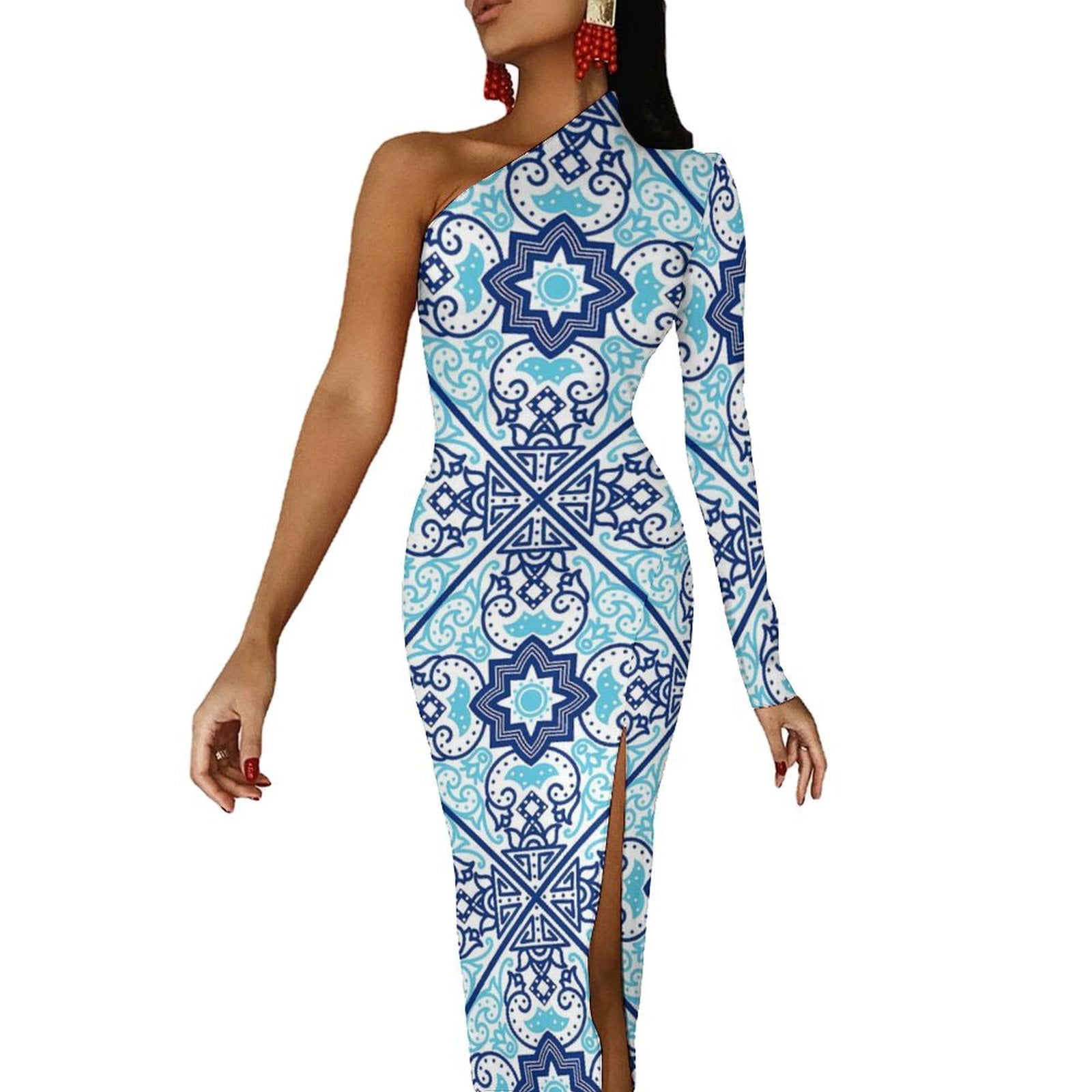African Tribal Geometric Mixed Kanga Pattern Short Sleeve Bodycon Dress LT9