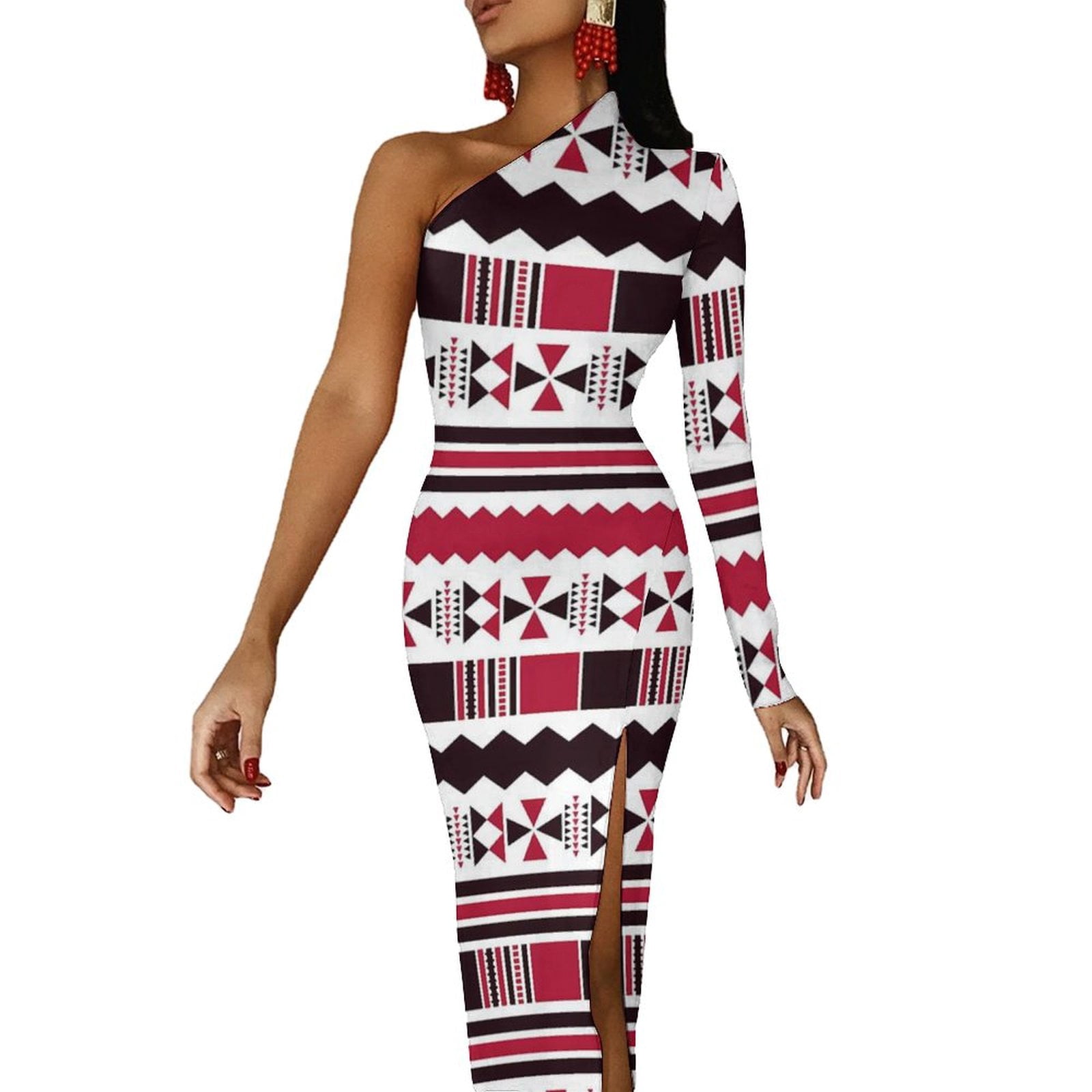 Beautiful Black Woman Long Sleeve Bodycon Dress African Tribal Pattern LT9 main image 1