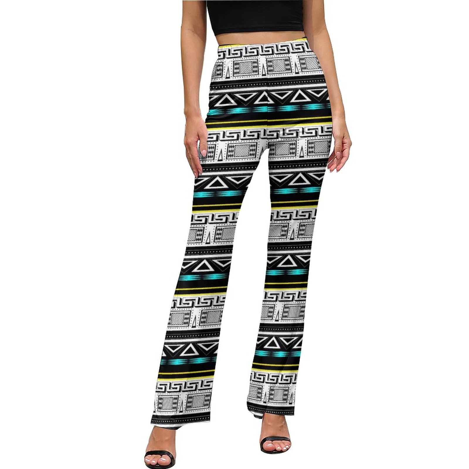 High Waist Ethnic Patterned Straight Cut Pants