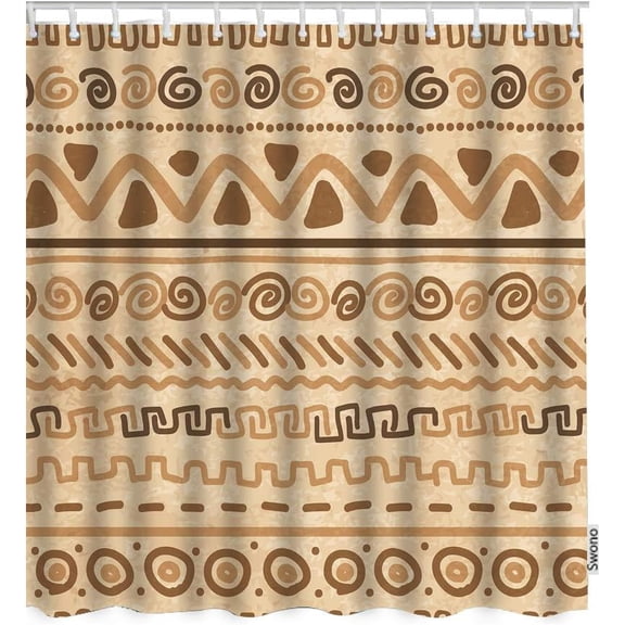 African Ethnic Shower Curtain – Handmade Pattern with Geometric Design – Waterproof Polyester Home Decor – Bring Cultural Richness and Vibrancy to Your Bathroom – Includes Hooks (72"x72)