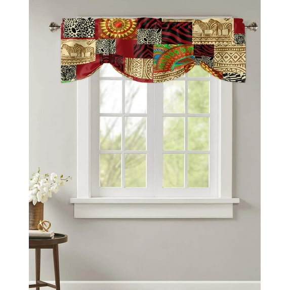 African Ethnic Style Window Curtain Kitchen Cabinet Coffee Tie-Up Valance Curtain Rod Pocket Short Curtain