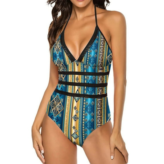 African Ethnic Swimsuit Weave Striped Push Up Swimwear One Piece Sport Monokini Swimsuits Sexy Graphic Beach Outfits Plus Size