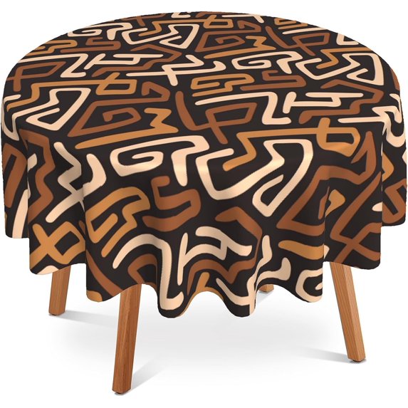 African Ethnic Tablecloth 60x60 Inch Round,Waterproof Table Cloth Cover Decorative for Party and \u200bCamping Holiday Dinning Tabletop Home Décor