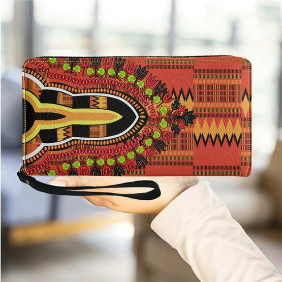 African Ethnic Tribe Women's Wallet Leather Ladies Purse Zipper Slim Card Holder Wristlet Wallets for Girls Coin Bag