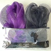 2Pcs Black+Purple African Exfoliating Net Sponge.Authentic. Ethically sourced from Nigeria.Full- Body Bathing And Cleansing.