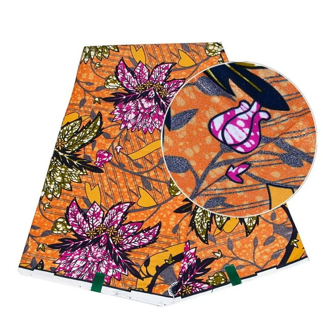 African Fabric Ethnic Ankara Kente Bronzing Gold Stamping Print Fabric 6 Yards for Sewing Dress Craft