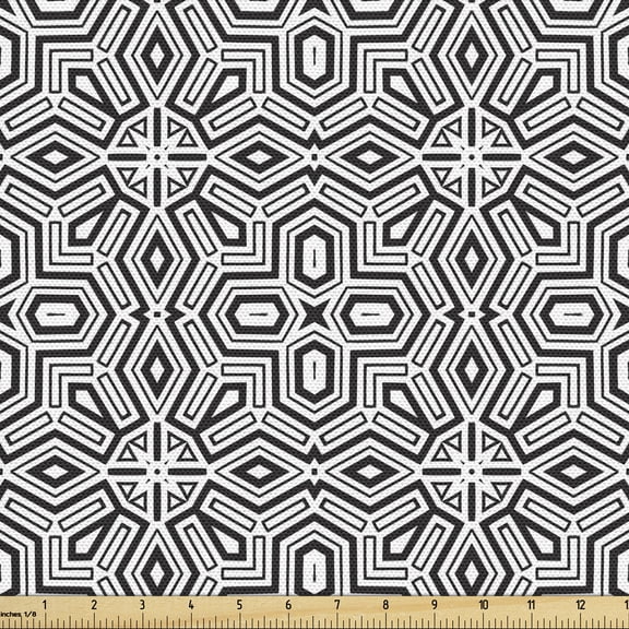 Ambesonne African Fabric by the Yard Upholstery, Antique Modern Graphic, 1 Yard, Black White
