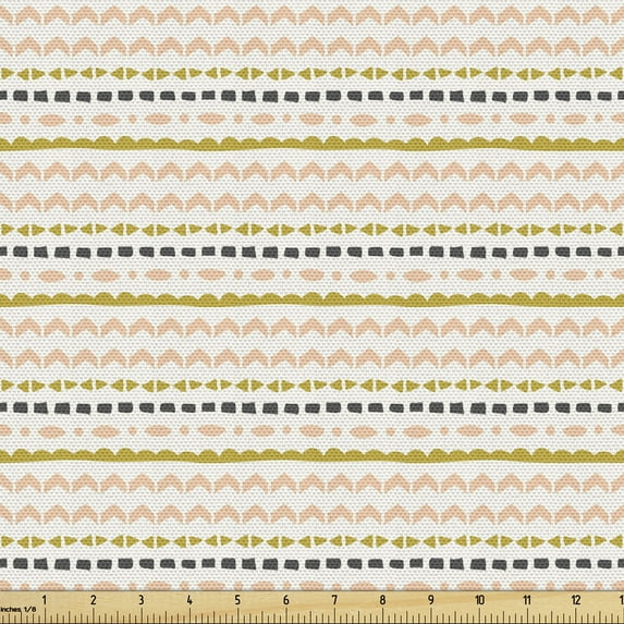 Ambesonne African Fabric by the Yard Upholstery, Bohemian Pastel Folk Forms, 1 Yard, Pale Coffee Peach Taupe