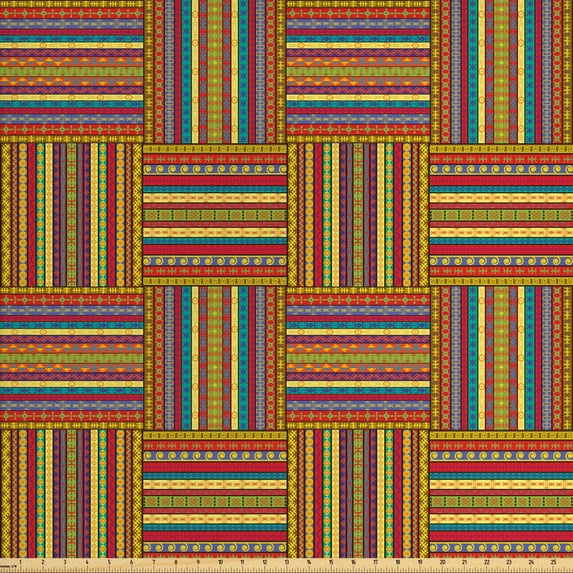 African Fabric by the Yard, Borders Pattern Old Fashioned Culture Theme Colorful Print, Decorative Upholstery Fabric for Sofas and Home Accents, Multicolor by Ambesonne