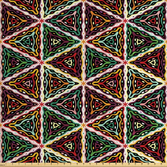 Ambesonne African Fabric by the Yard Upholstery, Geometric Grunge Mosaic, 10 Yards, Multicolor