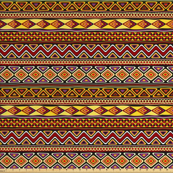 Ambesonne African Fabric by the Yard Upholstery, Diamond Zigzag Triangle, 3 Yards, Multicolor