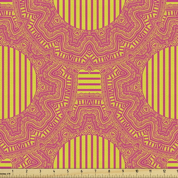 Ambesonne African Fabric by the Yard Upholstery, Traditional Modern Ethnic, 2 Yards, Yellow and Hot Pink