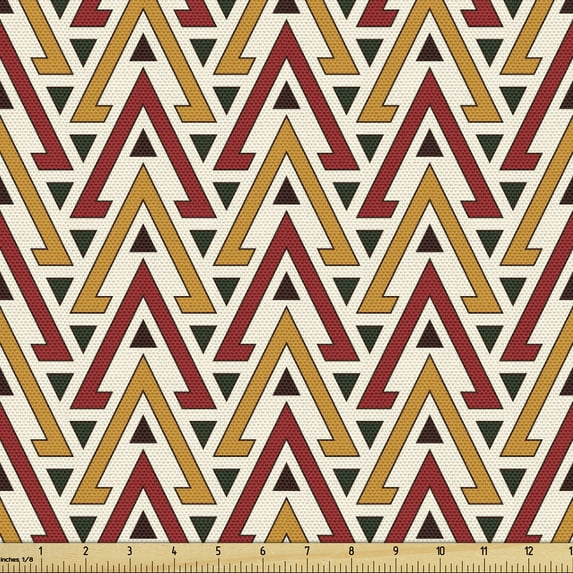 Ambesonne African Fabric by the Yard Upholstery, Triangle Design, 5 Yards, Multicolor