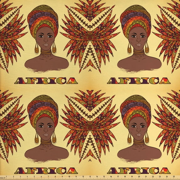 Ambesonne African Fabric by the Yard Upholstery, Turban Palms Cultural, 2 Yards, Multicolor