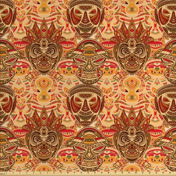 Ambesonne Tribal Fabric by the Yard Upholstery, Motif, 2 Yards, Sand Brown Orange