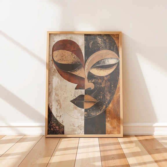 African Face Art Geometric Tribal Decor, Unframed Canvas