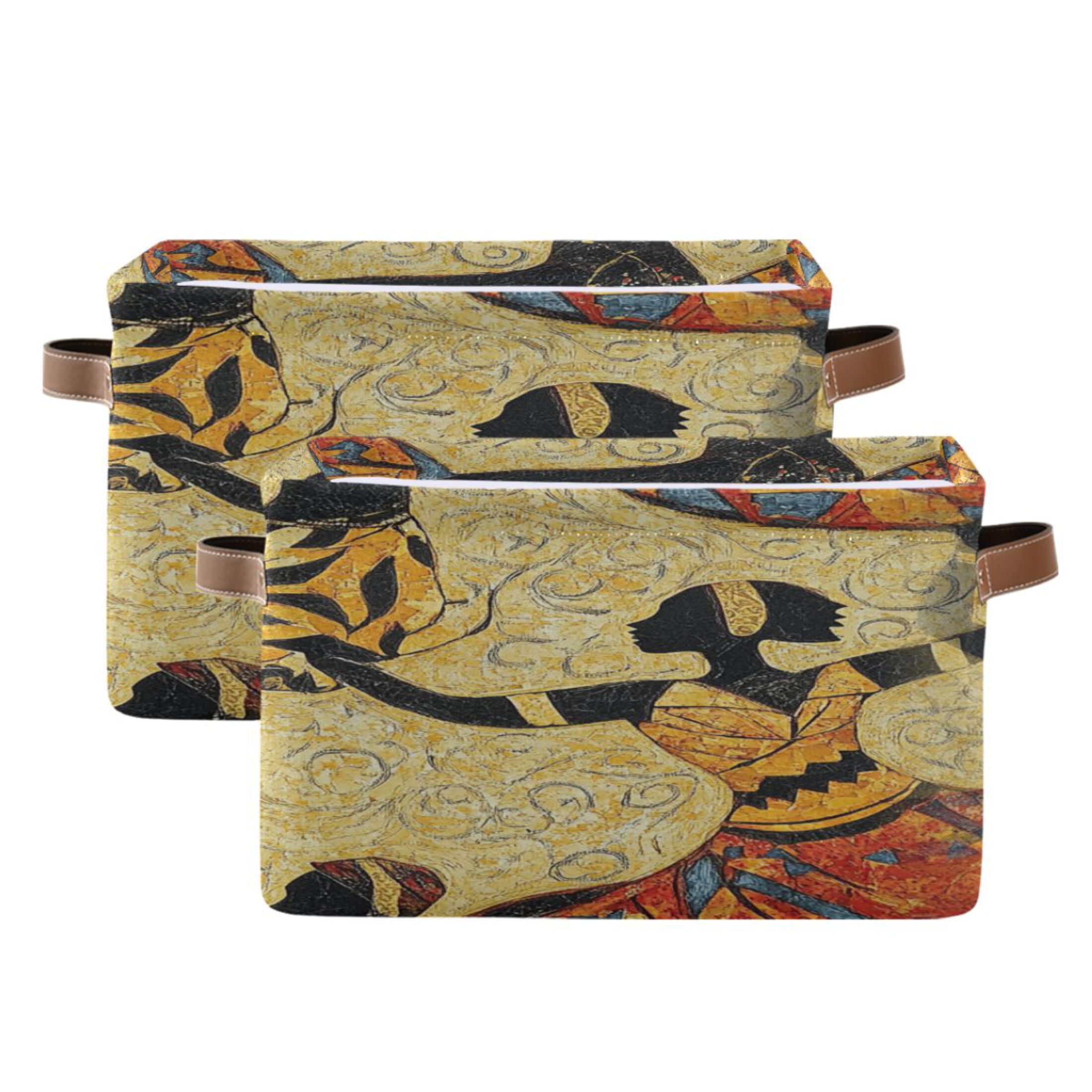 African Faces Decorative Foldable Storage Basket,Canvas Fabric Foldable Storage Bins with Handles Open Home Storage Bins Boxes for Toy Book Shelf Closet Baskets