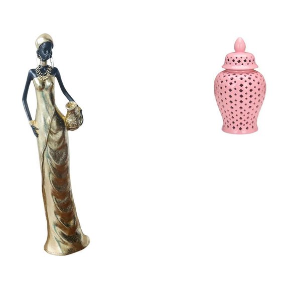 African Figurine Ceramic Ginger Jar Tribal Lady Statue Resin Build for Home Decor Living Room Bedroom Shelf Display