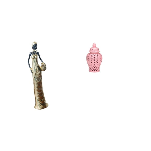 African Figurine Ceramic Ginger Jar Tribal Lady Statue Resin Material Decorative Accent for Bookshelf Cabinet Party Gift