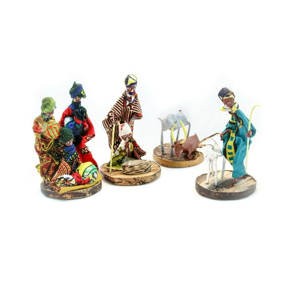African Figurine Kitenge Nativity Set Handmade Fair Trade Uganda