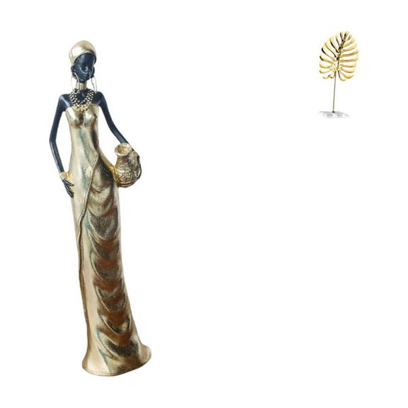 African Figurine Leaf Sculpture Desktop Ornament Resin and Iron Material for Bedroom Living Room Office Decor