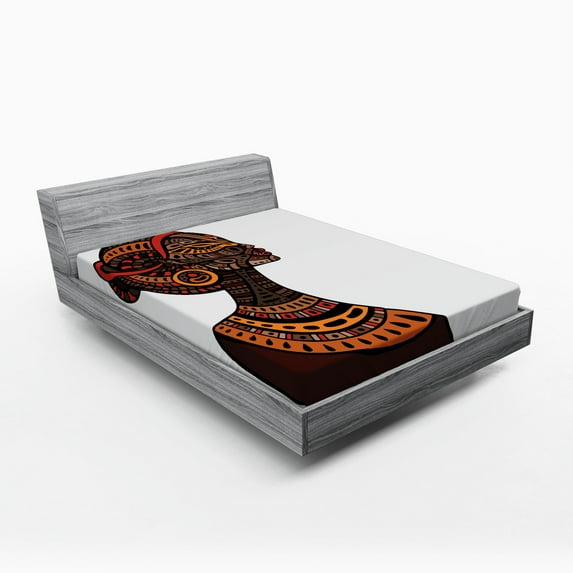 Ambesonne Afro Fitted Sheet, Exotic Totem, Queen Size, Brown and Cinnamon