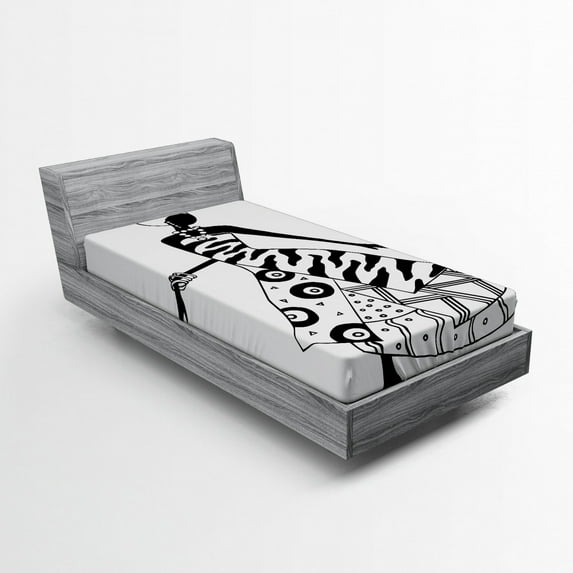 Ambesonne African Fitted Sheet, Native Tribal, Twin XL Size, Black and White