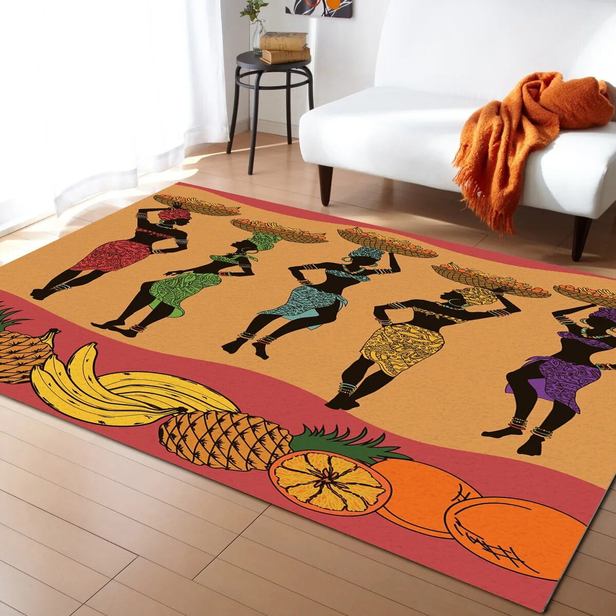 African Flower Fruit Woman Living Room Carpet Coffee Table Floor Mat