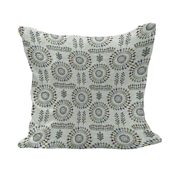 African Fluffy Throw Pillow Cushion Cover, Old Art with Circular Dance Folk Image, Decorative Square Accent Pillow Case, 24" x 24", Multicolor, by Ambesonne