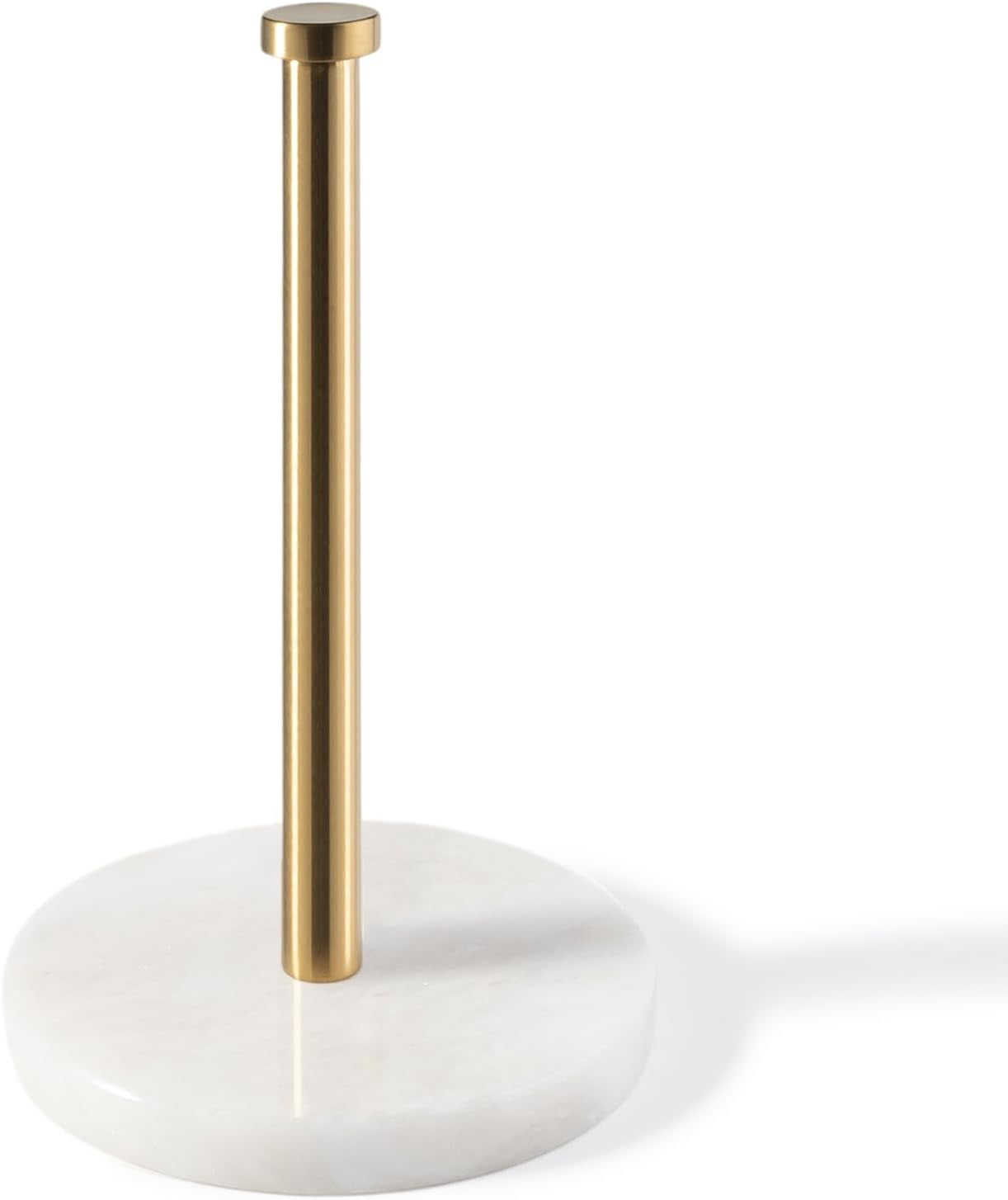 African Genuine Marble Paper Towel Holder Countertop, 6" Stone Base Gold Rod Stand for Kitchen Storage, Standard or Jumbo-Sized Rolls