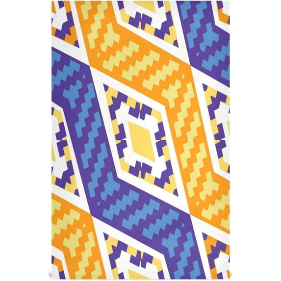 African Geometric Pattern Tea Towels Set of 6 Yellow Blue Kitchen Dish Cloth with Hanging Loop, 18"x28"Lint-Free Absorbent Towel for Kitchen Drying Wiping and Cleaning