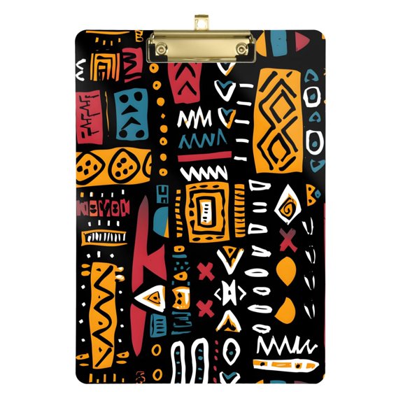 African Geometric Print Acrylic Clipboard Drawing Board with Hook Writing Pad File Storage A4 Size Gold 12.5" x 9"