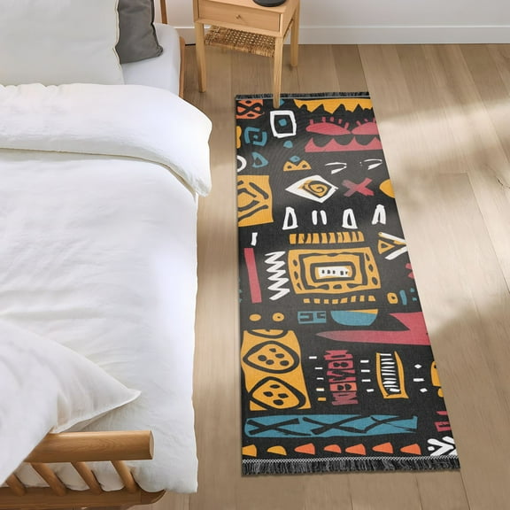 African Geometric Print Bedside Runner Rug 2'x 6' Non Slip Carpet Floor Mat Area Rug
