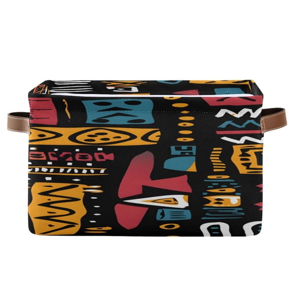 African Geometric Print Square Storage Bins with Handles Collapsible Containing Box 1 Pack