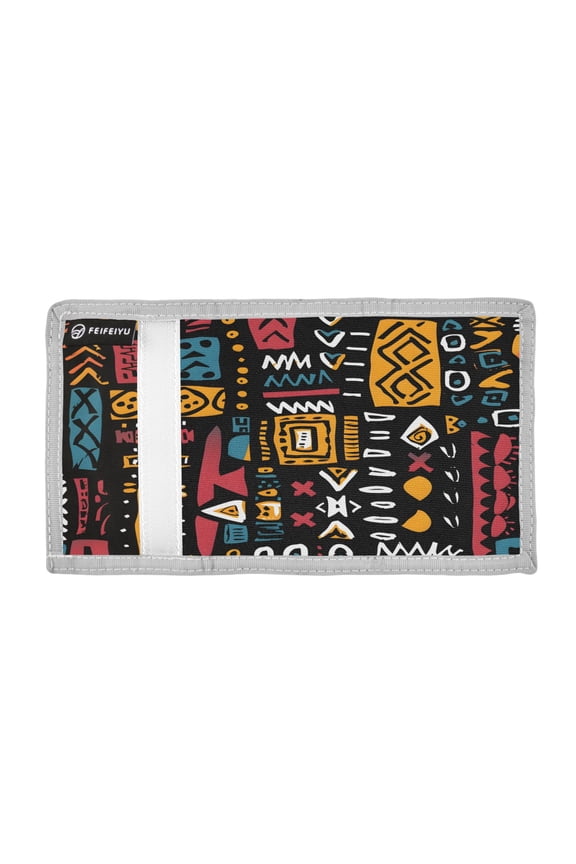 African Geometric Print Trifold Wallets Card Holders Coin Pockets with Lanyards Portable Unisex