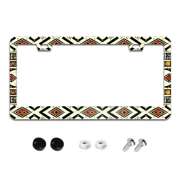 African Geometric Tribal Pattern License Plate Frames for Women Men Car Plate Holder Cover Metal Tag Aluminum Car Accessories Front Rear Plate Decor